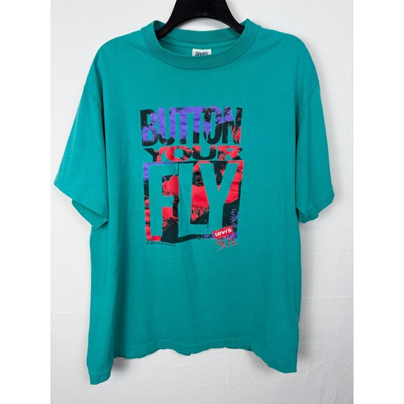Levi's Other - Levi's Men 100% Cotton T-Shirt XL Teal Button Your‎ Fly Vintage 1991 Graphic Tee
